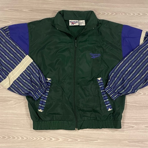 Vintage 1990’s Reebok Windbreaker Wild Animal Print Color Block Men’s Size Small - Picture 1 of 6